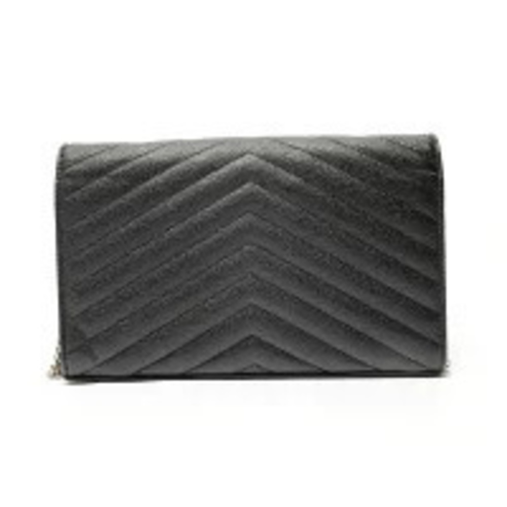 Saint Laurent Yves Cassandra Chain Wallet Leather V stitch Shoulder Bag Black